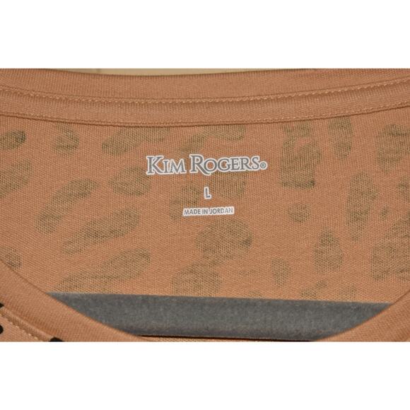 KIM ROGERS NEW $26 Tan‎ Black Animal Print Striped 3/4 Sleeve Tunic Shirt Large - Picture 3 of 3